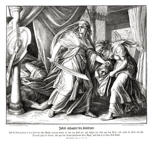 Judyta ścina głowę Holofernesowi, księgę Judyty autorstwa Julius Schnorr von Carolsfeld