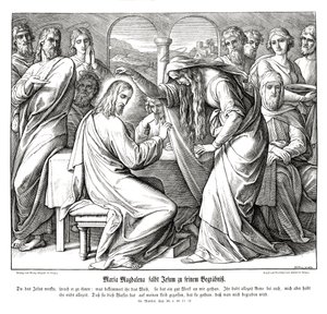Maria Magdalena namaszcza Jezusa, Ewangelia Mateusza autorstwa Julius Schnorr von Carolsfeld