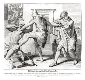Mojżesz mści się znęcanie się nad swoimi braćmi, Księga Wyjścia autorstwa Julius Schnorr von Carolsfeld