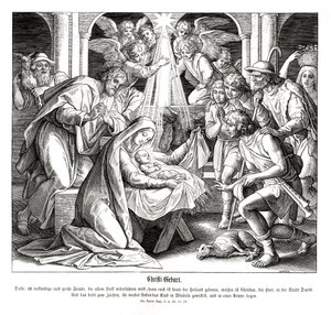 Narodzenia, Ewangelia Łukasza autorstwa Julius Schnorr von Carolsfeld