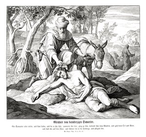 Przypowieść o dobrym Samarytaninie, Ewangelia Łukasza autorstwa Julius Schnorr von Carolsfeld