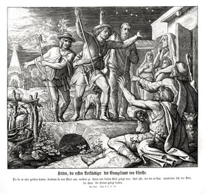 Pasterze szerzą ewangelię, Ewangelię Łukasza autorstwa Julius Schnorr von Carolsfeld