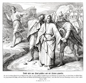 Szimej przeklina i rzuca kamieniami w Dawida, 2 Samuela autorstwa Julius Schnorr von Carolsfeld