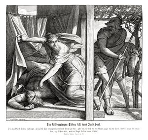 Sisera zostaje zabity przez Jael, sędziowie autorstwa Julius Schnorr von Carolsfeld