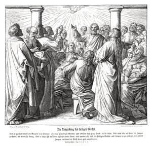 Apostołowie są napełnieni duchem świętym, Dzieje Apostolskie autorstwa Julius Schnorr von Carolsfeld