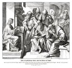 Dzieciątko Jezus w świątyni, Ewangelia Łukasza autorstwa Julius Schnorr von Carolsfeld