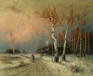 Wioska w leśnym krajobrazie zimowym (olej) autorstwa Julius Sergius Klever