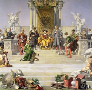 Mecenat sztuki przez dynastię Habsburgów: środkowa część malowidła na suficie, 1891 (patrz także 70754 i 70756)