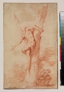 Mężczyzna przywiązany do drzewa i odpoczywająca postać, 1630-35 autorstwa Jusepe de Ribera