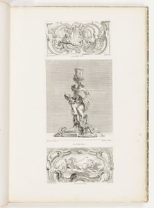 Ozdobny panel z fontanną muszlową otoczony girlandami i wolutami, pl. 22 w Oeuvre de Juste-Aurèle autorstwa Juste Aurèle Meissonnier
