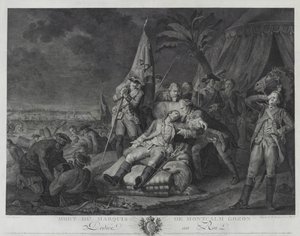 Śmierć markiza de Montcalm Gozon (rycina) autorstwa Juste Chevillet