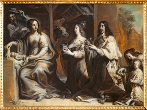 Ludwik XIII, Anna Austriaczka i Delfin modlący się przed Świętą Rodziną - Ludwik XII ... autorstwa Justus van Egmont