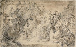 Zenobia w otoczeniu konnych żołnierzy autorstwa Justus van Egmont