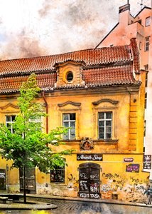 Zabytkowy budynek sklepu z absyntem