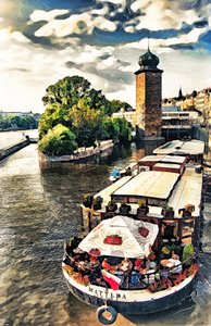 Tętniąca życiem restauracja nad rzeką autorstwa Justyna Jaszke