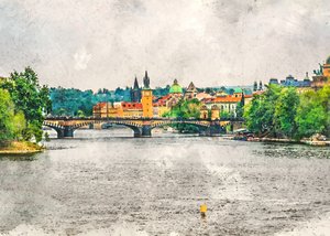Pejzaż miejski nad rzeką w Pradze autorstwa Justyna Jaszke