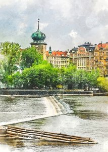 Wieża Wodna w Pradze nad rzeką autorstwa Justyna Jaszke