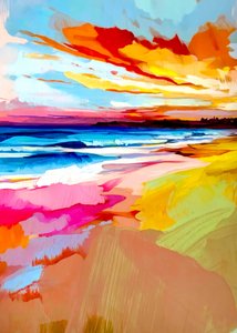 Żywy zachód słońca na plaży autorstwa Justyna Jaszke