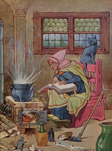 Czarownica, ilustracja z księgi baśni, ok. 1910-20 (kolorystyka) autorstwa K. Savely Dezso