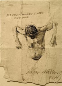 Nagie studium do rytowania Krwawicie z wielu ran, o ludzie autorstwa Käthe Kollwitz