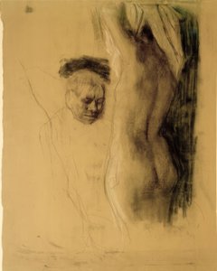 K. Kollwitz, mężczyzna klęczący przed aktem kobiecym autorstwa Käthe Kollwitz