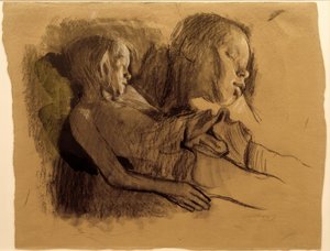 K. Kollwitz, Śpiące dziecko i głowa dziecka autorstwa Käthe Kollwitz