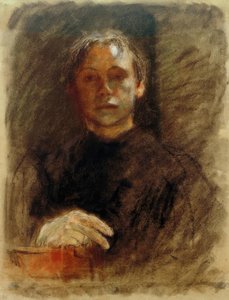 Käthe Kollwitz, autoportret en face prawą ręką autorstwa Käthe Kollwitz