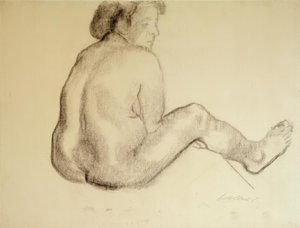 Käthe Kollwitz, siedząca naga kobieta od tyłu do prawej