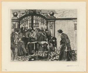 Burza (plansza 5 z cyklu „Powstanie tkaczy”, 5. stan) autorstwa Käthe Kollwitz
