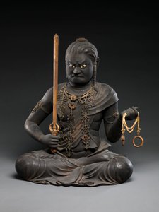 Fudō Myōō, początek XIII wieku (lakier i złoto z kryształem) autorstwa Kaikei Kaikei