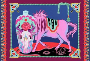 Wildebeest and Vase, 2021 (akryl na desce) autorstwa Kam Tsz