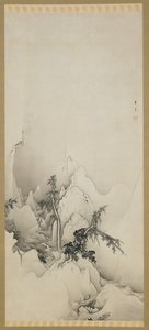 Pejzaż zimowy: wąwóz, okres Edo, 1883 (tusz na papierze) autorstwa Kano Hogai