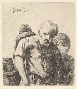 Brodaty mężczyzna pokazany w połowie długości z tobołkiem przewieszonym przez prawą łopatkę, bok..., ca. 1641-78. autorstwa Karel Du Jardin