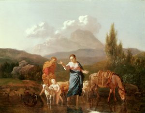 Święta rodzina nad strumieniem autorstwa Karel Dujardin
