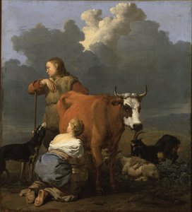 Wiejska dziewczyna dojąca krowę autorstwa Karel Dujardin