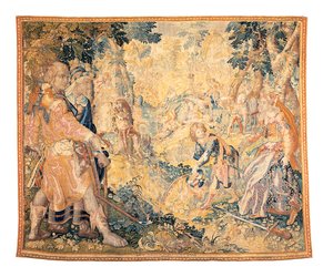 Mitologiczny gobelin z Delft przedstawiający scenę z Orlando Furioso, autorstwa Franciscusa Spierinckxa
