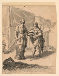 Rysunek przedstawiający postać wręczającą bochenki generałowi, ok. 1650 r.