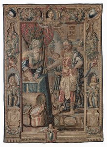 Antoniusz i Kleopatra (Antoniusz zdobywa Pelusium); gobelin, data nieznana (wełna | ołówek) autorstwa Karel van II Mander