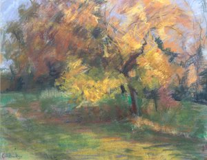 Jesień w May Banks, Sussex, 2000 (pastel na papierze) autorstwa Karen Armitage