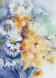 Chryzantema biała i morelowa autorstwa Karen Armitage