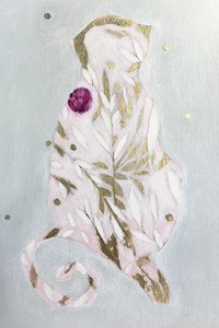 Różowy kot w stylu botanicznym autorstwa Karenina Fabrizzi