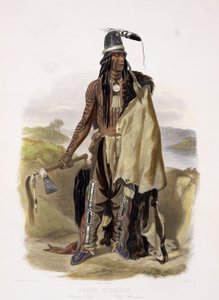 Abdih Hiddisch, wódz Minitarre, tablica 24 z tomu 2 "Podróży w głąb Ameryki Północnej", wyryta przez Rolleta, 1844 (akwatinta) autorstwa Karl Bodmer