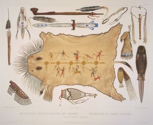 Indyjskie naczynia i broń, rytowane przez A. Zschokke i J. Hurlimana, opublikowane w 1840 r. (akwatinta) autorstwa Karl Bodmer