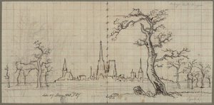 Widok miasta z wyniosłą katedrą w zimowym krajobrazie autorstwa Karl Friedrich Schinkel