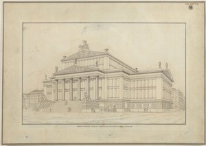 Berlin. Teatr na Gendarmenmarkt. Perspektywiczny widok fasady autorstwa Karl Friedrich Schinkel