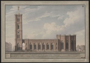 Berlin, Spittelmarkt. Projekt kościoła św. Gertrudy. Widok zewnętrzny autorstwa Karl Friedrich Schinkel