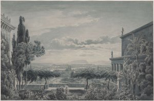 Rezydencja księcia. Prywatny ogród książęcej pary z widokiem na miasto i morze autorstwa Karl Friedrich Schinkel