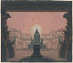 Czarodziejski flet. Opera Wolfganga Amadeusza Mozarta. Projekt 12. dekoracji. Świątynia słońca Sarastra autorstwa Karl Friedrich Schinkel