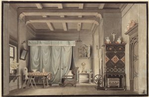 Faust. Dramat Johanna Wolfganga von Goethego. Projekt dekoracji. Pokój Małgorzaty autorstwa Karl Friedrich Schinkel