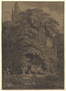 Kościół gotycki ukryty pod drzewem, 1810 r. autorstwa Karl Friedrich Schinkel